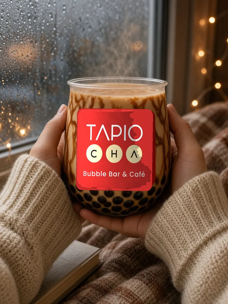 A warm brown sugar tea held on a rainy evening